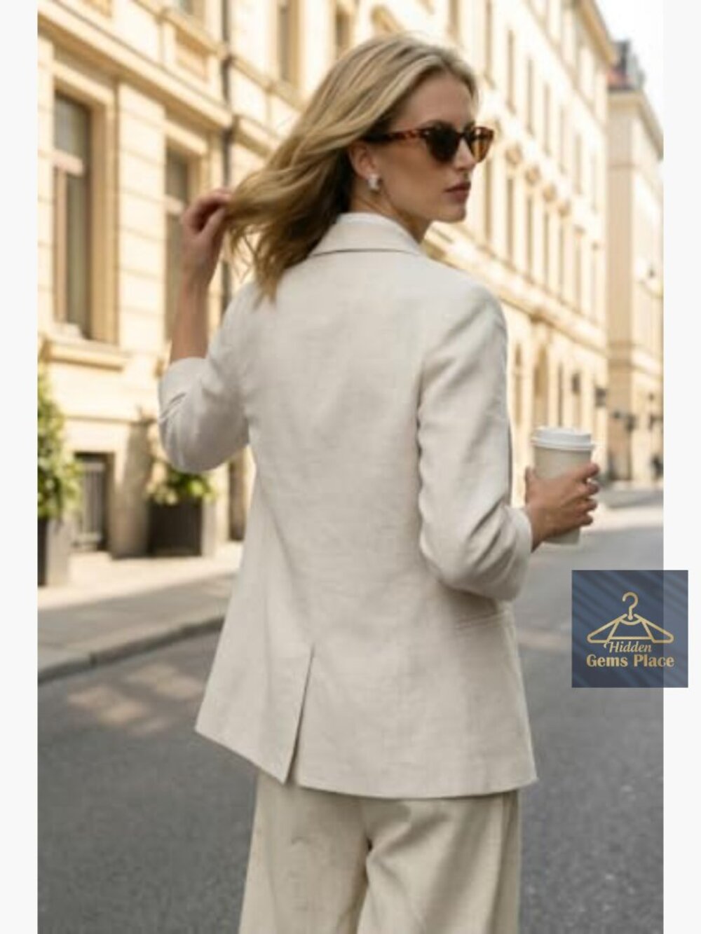 Linen Blazer Women 3/4 Sleeve Casual Lightweight Spring Summer Jacket - Picture 5 of 6